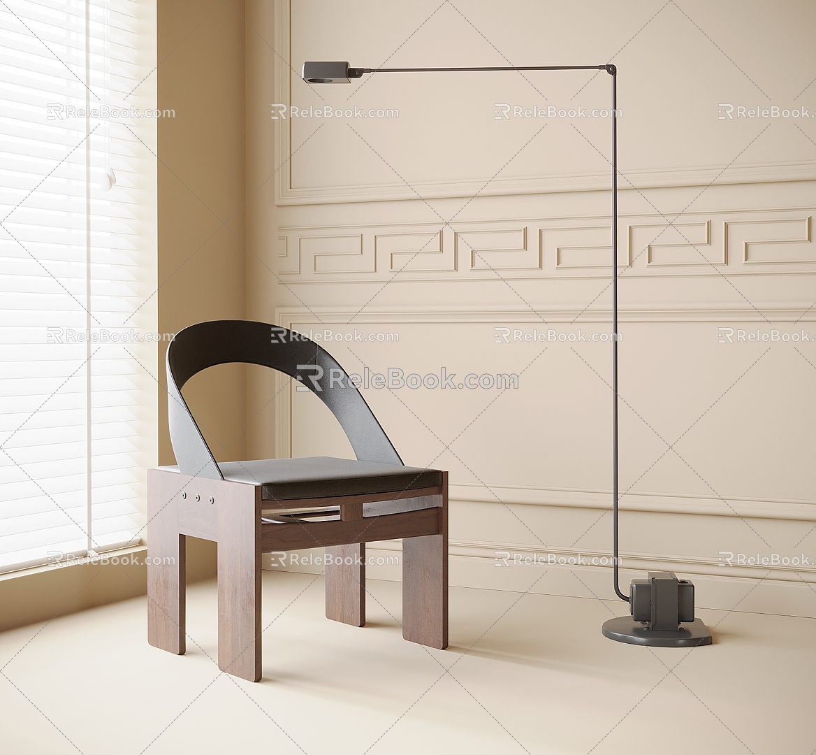 Modern single chair leisure chair dining chair floor lamp 3d model