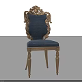 Luxurious Dining Chair With Golden Carved Backrest And Blue Upholstered Seat