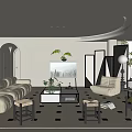 Modern Living Room Interior Design With White Sofa Coffee Table Checkered Rug And Green Plants
