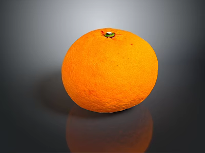 Single Fresh Ripe Orange with Bright Orange Hue on Black Surface Displaying Clear Reflection 3d model