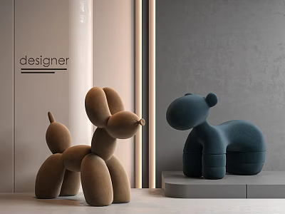 Cute Animal Shaped Kids Chair in Brown and Blue Soft Design for Children 3d model