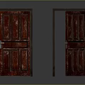 Red Wooden Doors With Peeling Paint One Closed One Open On Gray Reflective Floor
