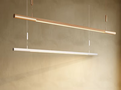 Modern Long Linear Pendant Lights With Wooden And White Design Hanging On Wall 3d model
