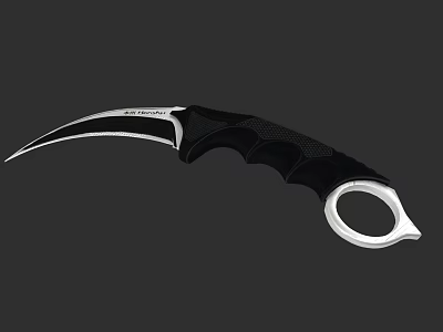 Tactical Combat Weapon With Curved Blade Black Anti Slip Handle And Ring Pommel 3d model