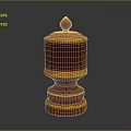 Red Prayer Wheel With Gold Decorative Bands Top Finial Cylindrical Body And Base