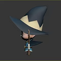 Cute Cartoon Character With Blue Hat Blue Cloak And Magic Staff With Blue Gem