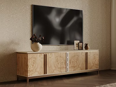 Elegant Natural Burl Wood TV Stand With Delicate Ornaments For Warm Modern Living Room 3d model