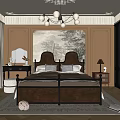 Elegant Bedroom Interior With Brown Walls Ornate Chandelier Double Bed And Black Wardrobes