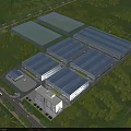Modern Industrial Factory Complex Featuring Blue Roofs Surrounded By Greenery And Office Building