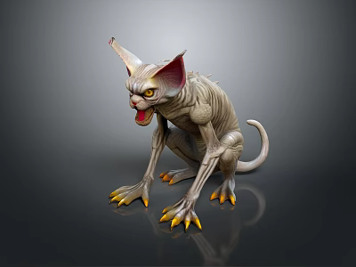 Fantasy Creature Character With Large Ears Sharp Fangs Yellow Claws And Gray Skin 3d model