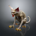 Fantasy Creature Character With Large Ears Sharp Fangs Yellow Claws And Gray Skin