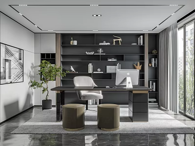 Light Luxury Study Office 3d model