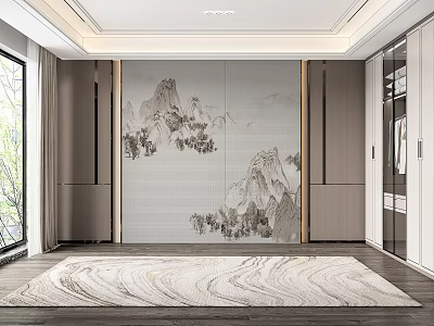 New Chinese background wall Bedroom background wall 3d model