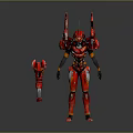 Red Mechanical Weapon Armor Complete Set Featuring Detachable Arm Components And Sleek Design 3d model