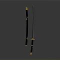 Traditional Japanese Samurai Sword With Black Scabbard And Golden Decorative Fittings