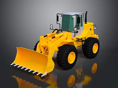 Yellow Heavy Duty Construction Loader With Large Front Bucket And Black Tires 3d model