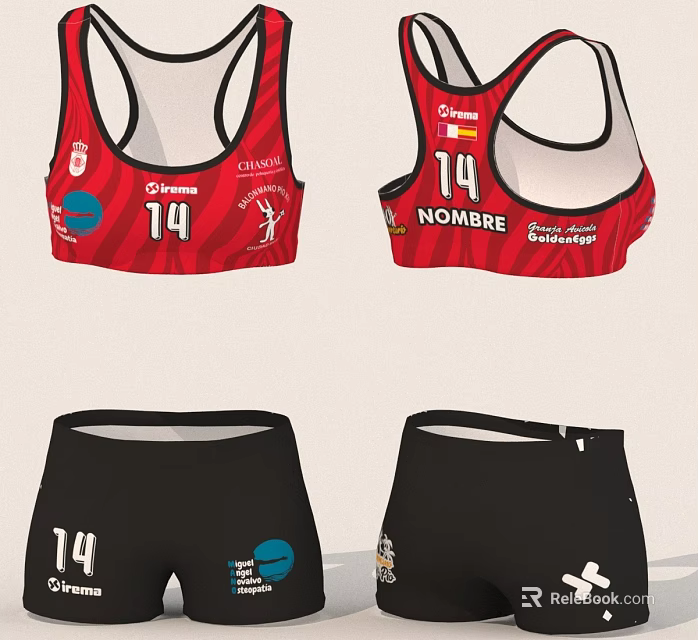 Red And Black Sportswear Set With Number 14 And Brand Logos On Vests And Shorts 3d model 