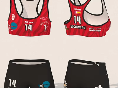 Red And Black Sportswear Set With Number 14 And Brand Logos On Vests And Shorts 3d model