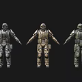 Three Soldier Figures Displaying Different Camouflage Tactical Military Gear And Armor
