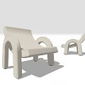 Modern Minimalist Light Colored Accent Chair With Matching Ottoman And Curved Arms