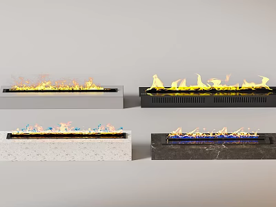 Modern Fireplace Interior Design With Marble Metal Bases And Colorful Flames 3d model