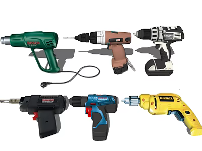 Industrial Power Tools Including Corded Heat Guns Cordless Drills And Impact Drivers In Various Colors 3d model