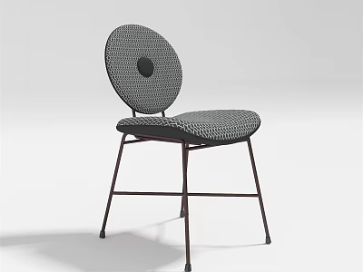 Modern Dining Chair Featuring Circular Backrest Gray Checkered Upholstery And Dark Metal Legs 3d model