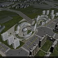Modern Commercial Complex With Green Roof And Multiple Buildings In Urban Center