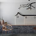 Traditional Chinese Leisure Chair Interior With Clay Pots And Branch Pendant Light