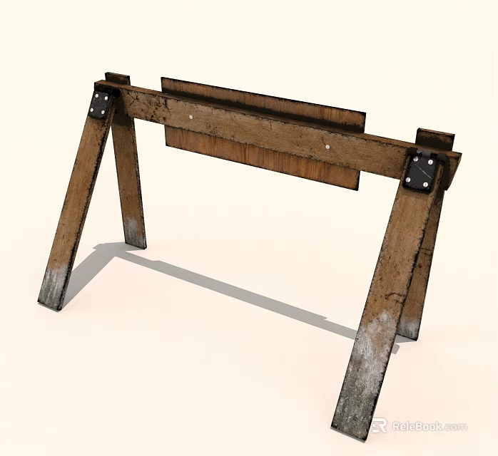 Rustic Wooden Support Stand With Legs And Flat Board Surface 3d model