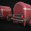 Two Red Vintage Trailers With White Stripes And Retro Design Details