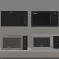 Various Types Of Modern Kitchen Appliances Microwaves On Shelf