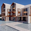 Modern School Building With White And Wooden Facade Large Windows And Stone Path Entrance