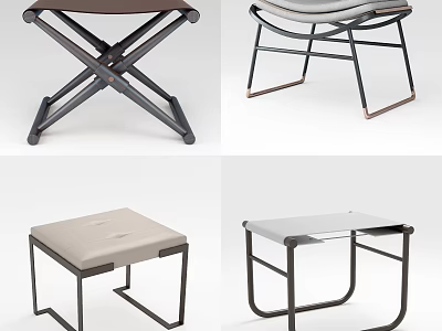 Different Styles of Modern Stools with Metal Frames and Upholstered Seats 3d model