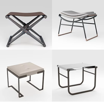 Different Styles of Modern Stools with Metal Frames and Upholstered Seats 3d model