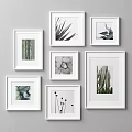 Wall Art Prints With Cactus Succulent Leaf Designs White Mat Black Frame On Wall 3d model