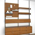 Modern Bookcase With Wooden Shelves Metal Frame Pegboard And Storage Drawers