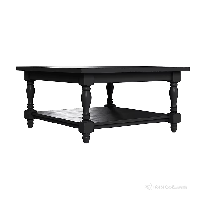 Black Wooden Coffee Table With Carved Legs And Lower Shelf Design 3d model 