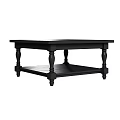 Black Wooden Coffee Table With Carved Legs And Lower Shelf Design