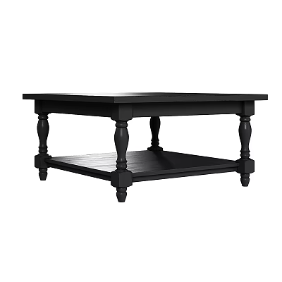 Black Wooden Coffee Table With Carved Legs And Lower Shelf Design 3d model