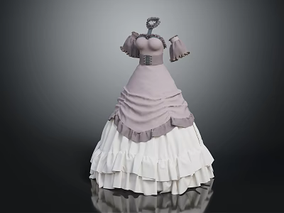 Elegant Light Purple Dress With Puffed Sleeves Cinched Waist And White Layered Skirt 3d model