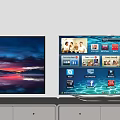 Two TVs Displaying Natural Scenery Smart Interface With App Icons And Family