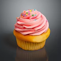 Delicious Cupcake With Pink Swirled Frosting And Colorful Sprinkles On Yellow Base