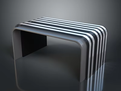 Contemporary Modern Metal Bench Featuring Sleek Striped Design And Reflective Base 3d model