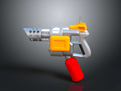 Plastic Toy Gun Structure With Silver Body Yellow Components And Red Grip 3d model