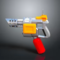 Plastic Toy Gun Structure With Silver Body Yellow Components And Red Grip