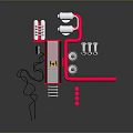 Assorted Red And Silver Metal Gadgets With Dumbbells Curling Iron And Red Rods