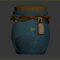 Blue Glass Storage Jar With Wooden Lid Brown Rope And Hanging Tag
