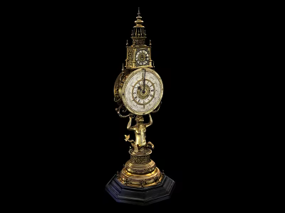 Ornate Antique Gold Table Clock With Intricate Carvings And Decorative Base 3d model