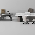 Modern Office Desk Interior Setup With Comfortable Chairs Laptop Table Lamp And Supplies